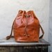 Vintage Tan Leather Braided Drawstring Bucket Bag
