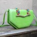Vintage Lime Green Leather Jeweled Handle Evening Clutch