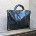 Vintage Glazed Black Leather Briefcase Tote Work Bag