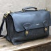 Vintage Large Black Leather Satchel Briefcase Work Bag w/Shoulder Strap