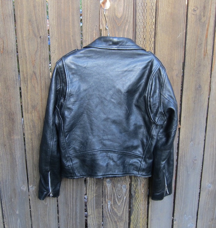 Vintage Black Leather Motorcycle Biker Jacket Mens Size S/M