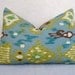 Ikat Linen Decorative Designer Pillow - Teal Chartreuse Blue - 12x18 inch - Zipper Enclosure - Lumbar Pillow - Decorative Pillow - Accent