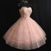 Vintage 50 1950's STRAPLESS PINK Ruched Tiered Chiffon Organza Party Prom Wedding Dress