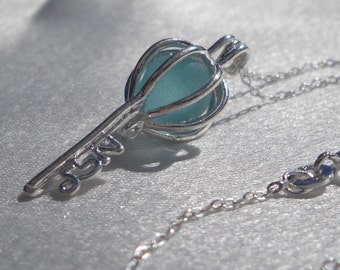 Skeleton Key Necklace Aqua Blue Sea Glass