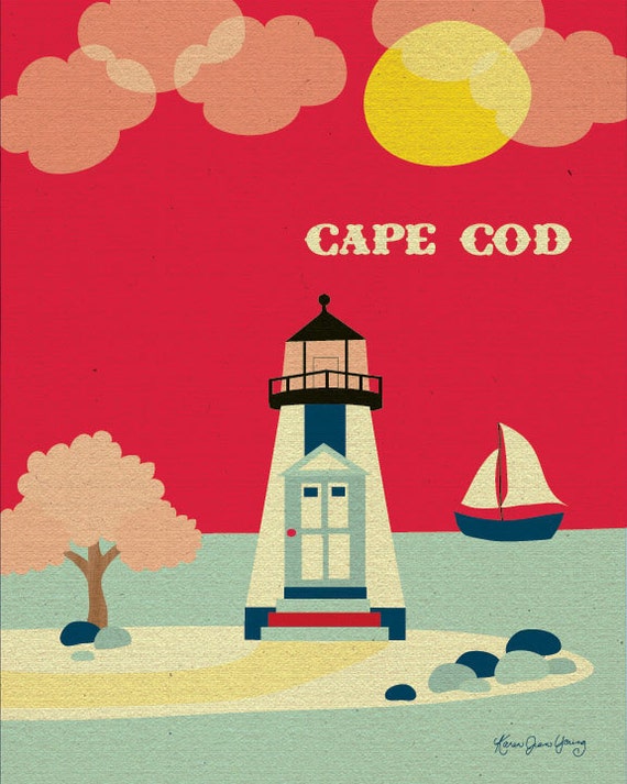 Cape Cod, MA  Lighthouse beach scene - Horizontal Skyline Wall Art Poster Print for Home, Nursery, and Office -  style E8-O-CC