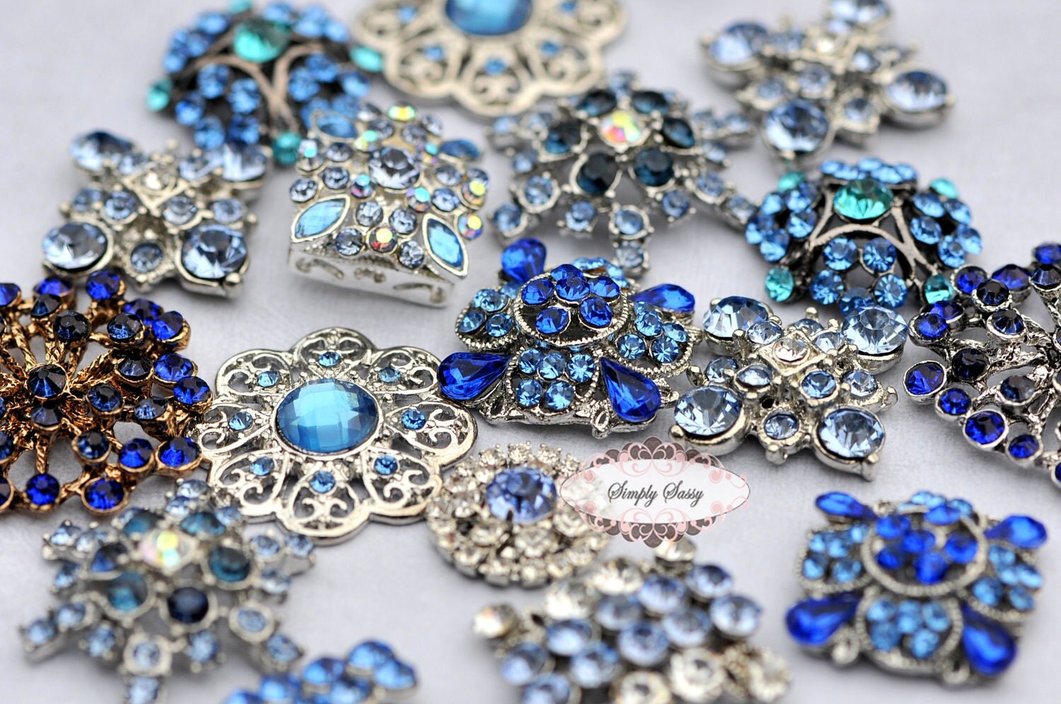 10pc Something Blue Assorted Rhinestone Flat Back