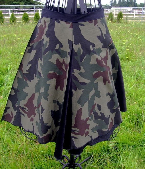 Wrap Around Camouflage Skirt with Dark Denim Pockets by by OhRita