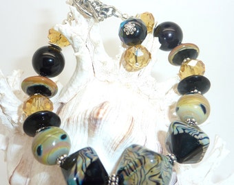 SALE!!! Lampwork Bracelet Gold and Black