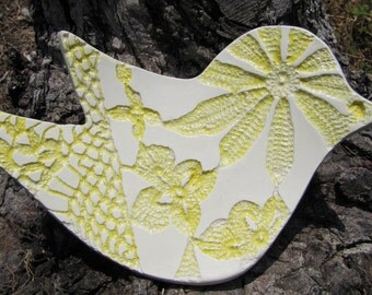 Large yellow ceramic bird spoon rest, trinket dish