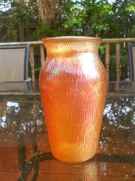 Carnival Glass Tree Bark Vase in Amber by TodieHull on Etsy