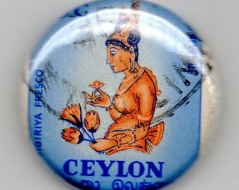 Ceylon Sigiriya Fresco 1inch Button Vintage Postage Stamp