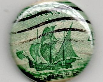 Canada John Cabot Ship 1inch Button Vintage Postage Stamp 1949