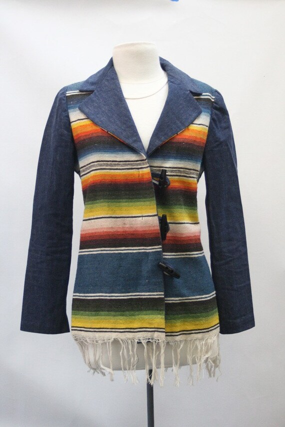 1970s Fringed Navajo Mexican Blanket Denim Jacket by urbandames