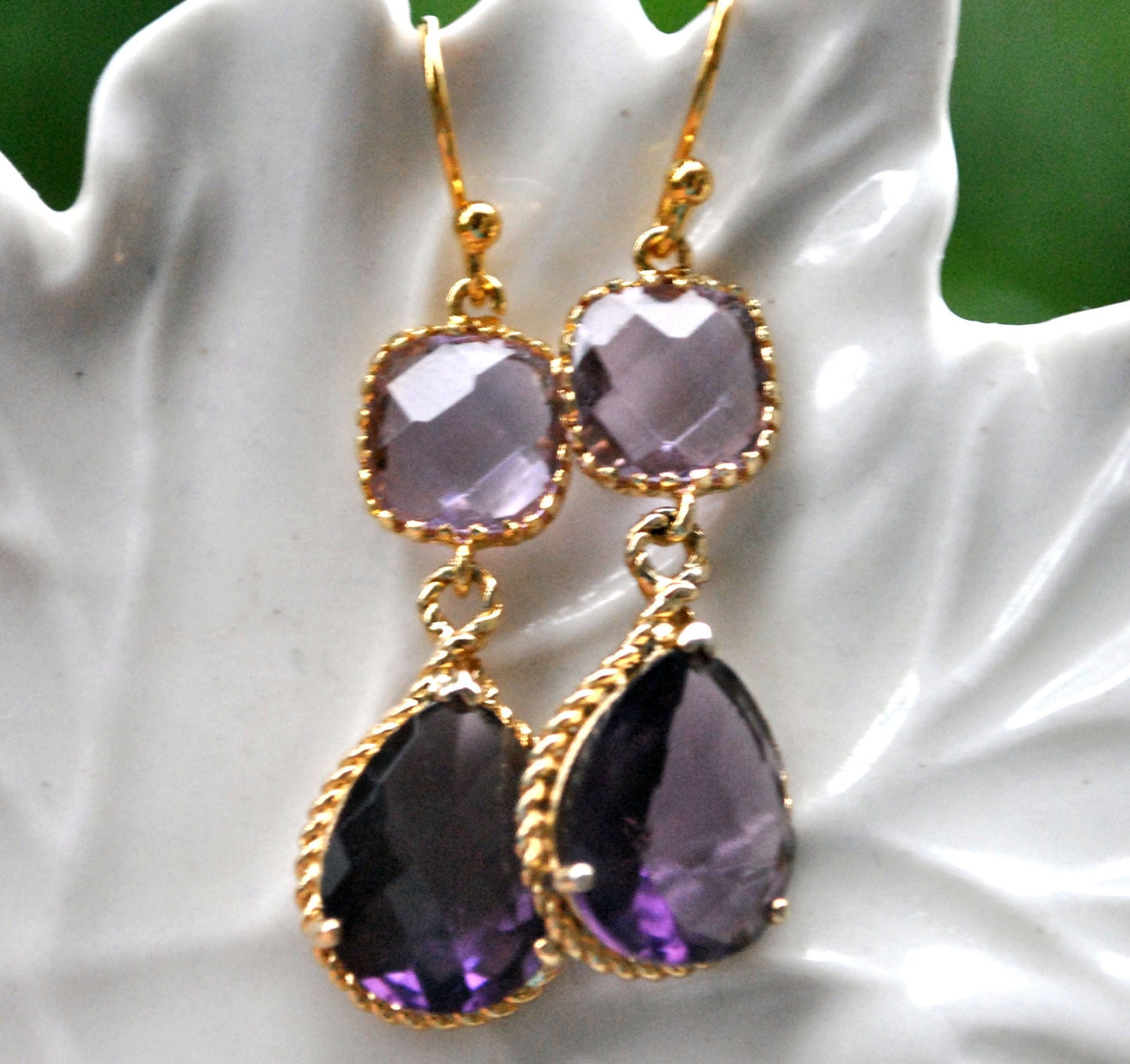 Purple Earrings Lavender Glass Teardrop 14k Gold By Alejandracc 5947