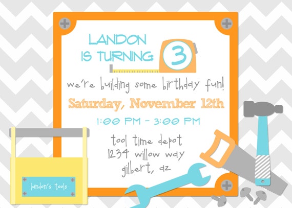 HANDYMAN TOOL TIME Printable Digital Birthday Invite by Fresh Chick Designs Il_570xn