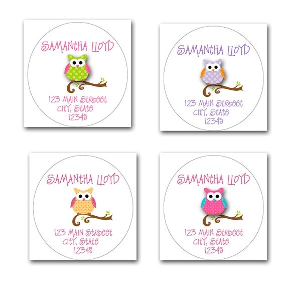 24 round owl personalized address labels