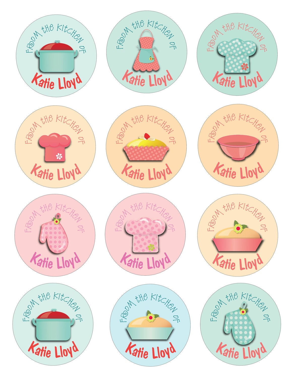 Personalized kitchen cooking labels stickers or gift tags