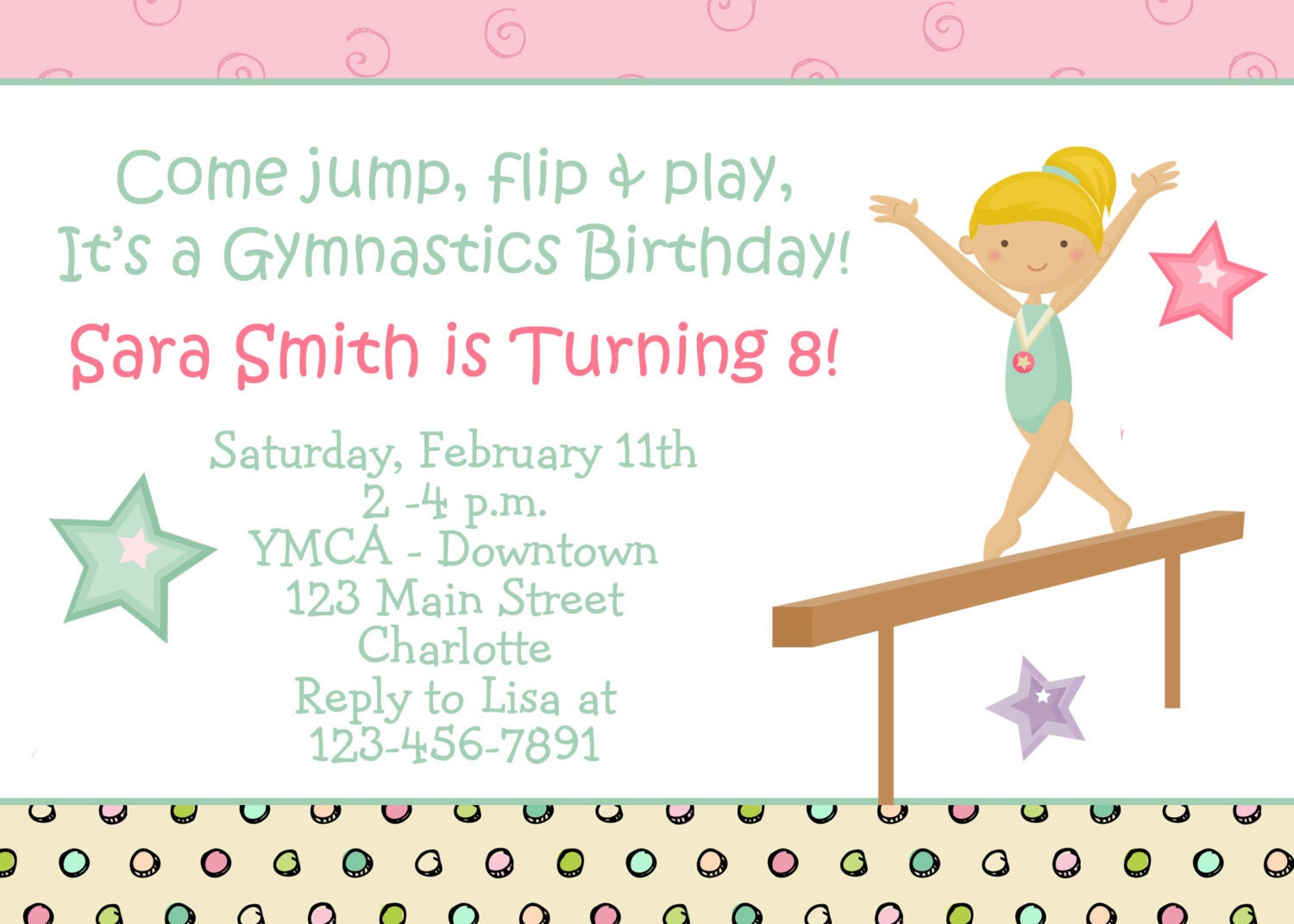 Gymnastics Party Invitations 2