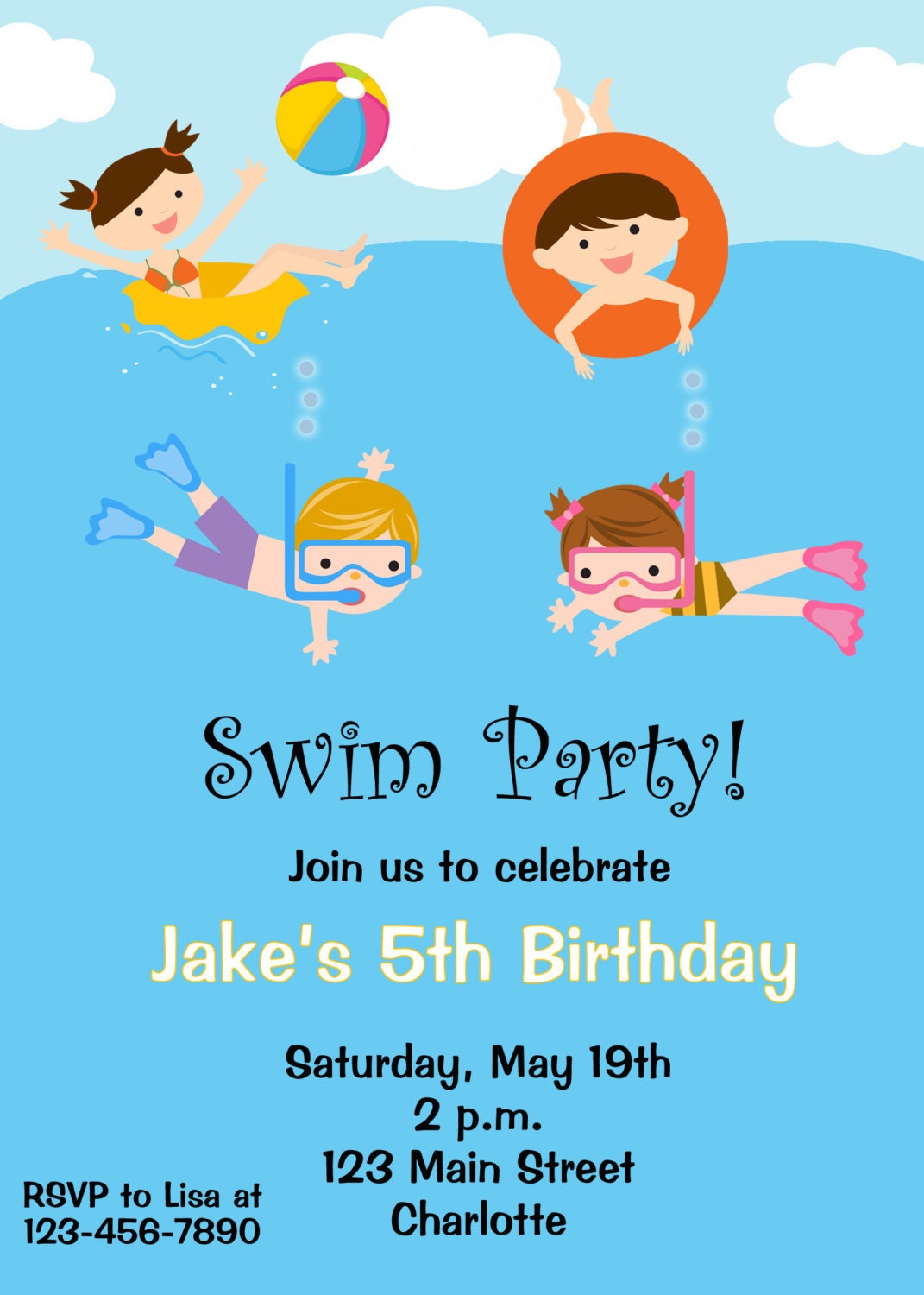 Kids Pool Party Invitations Free Printable 2