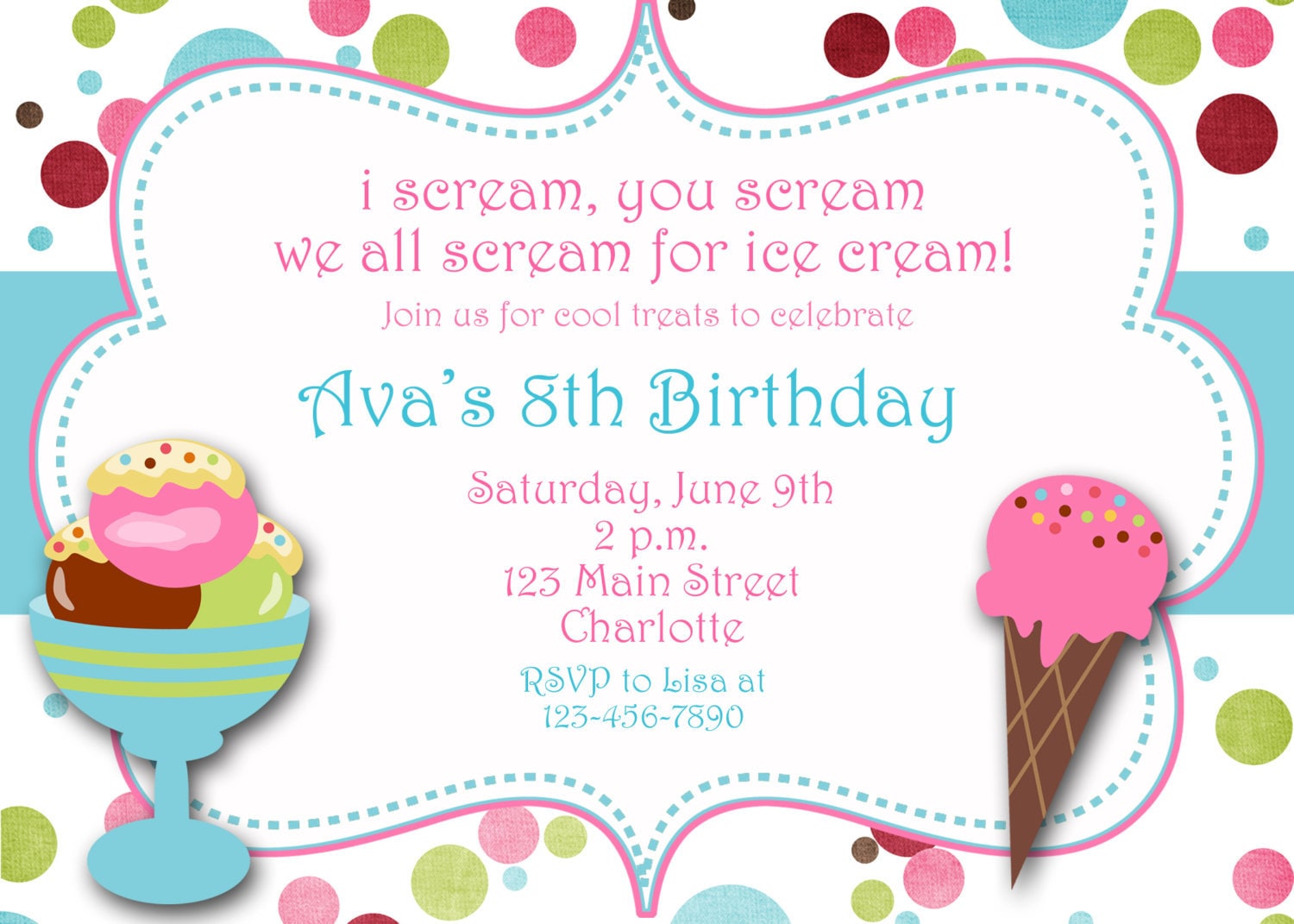 Ice cream party birthday Invitation ice by TheButterflyPress