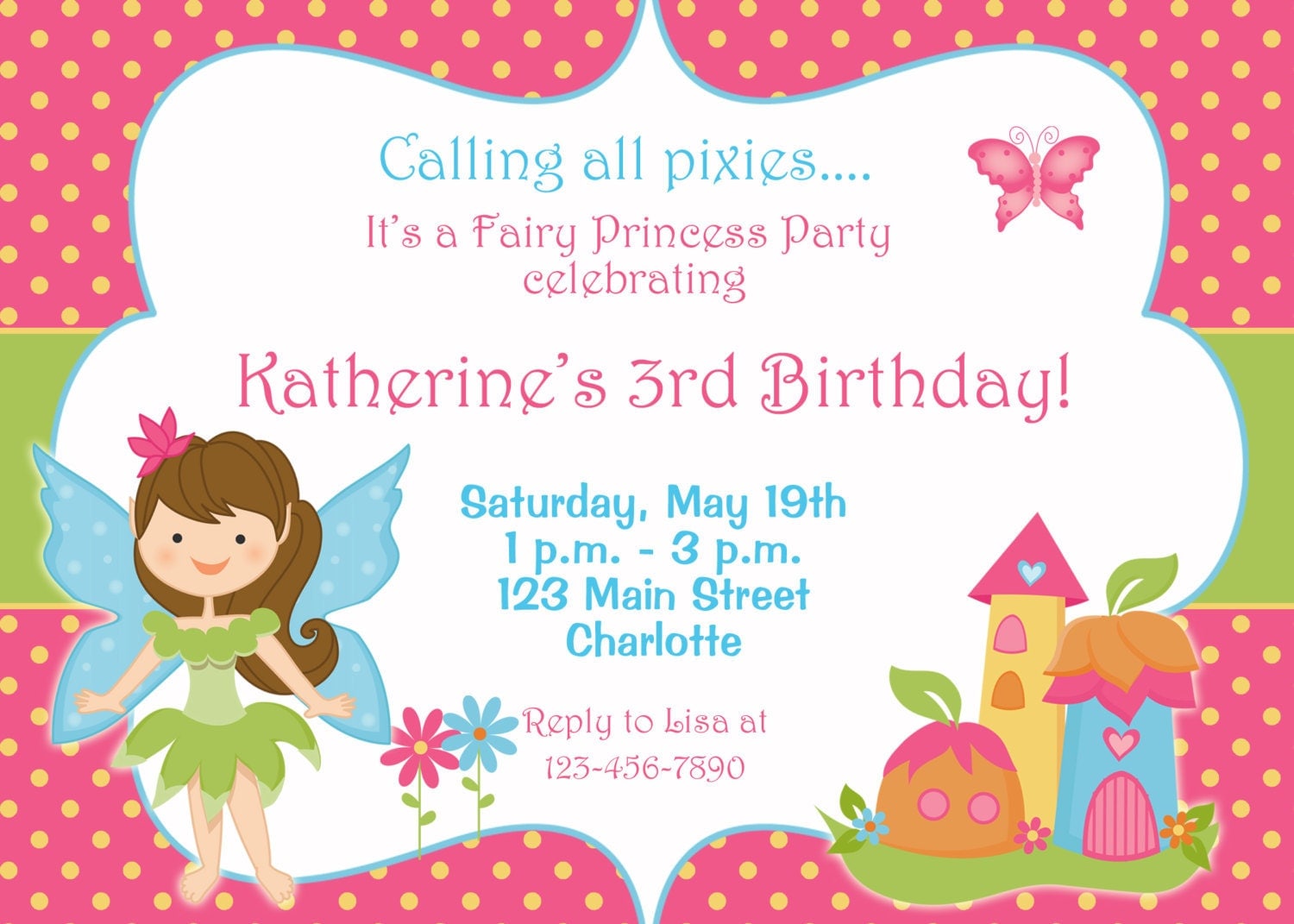 Fairy princess party birthday invitation by TheButterflyPress