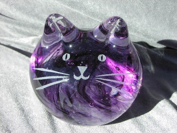 Items similar to Purple Clear Solid Glass Cat on Etsy