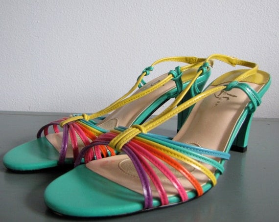 ... Summer Strappy Teal Green Rainbow Heels Sandals ( u.s. size 7) on Etsy