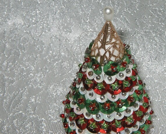 vintage sequin christmas tree ornament beaded red and green vintage sequin christmas tree ornament beaded red and green