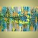 MODERN ABSTRACT Large monsoon original painting 18"x36" blue green grey
