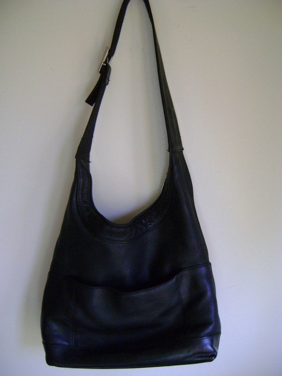 Black Leather Vintage Purse With Extra Long by shoppingwithcamille