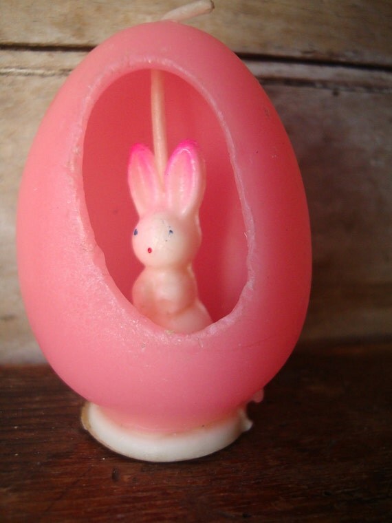 Vintage Gurley Easter Bunny Pink Egg Candle RARE