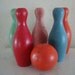 Vintage Wooden Bowling Pins and Ball Childs Primitive