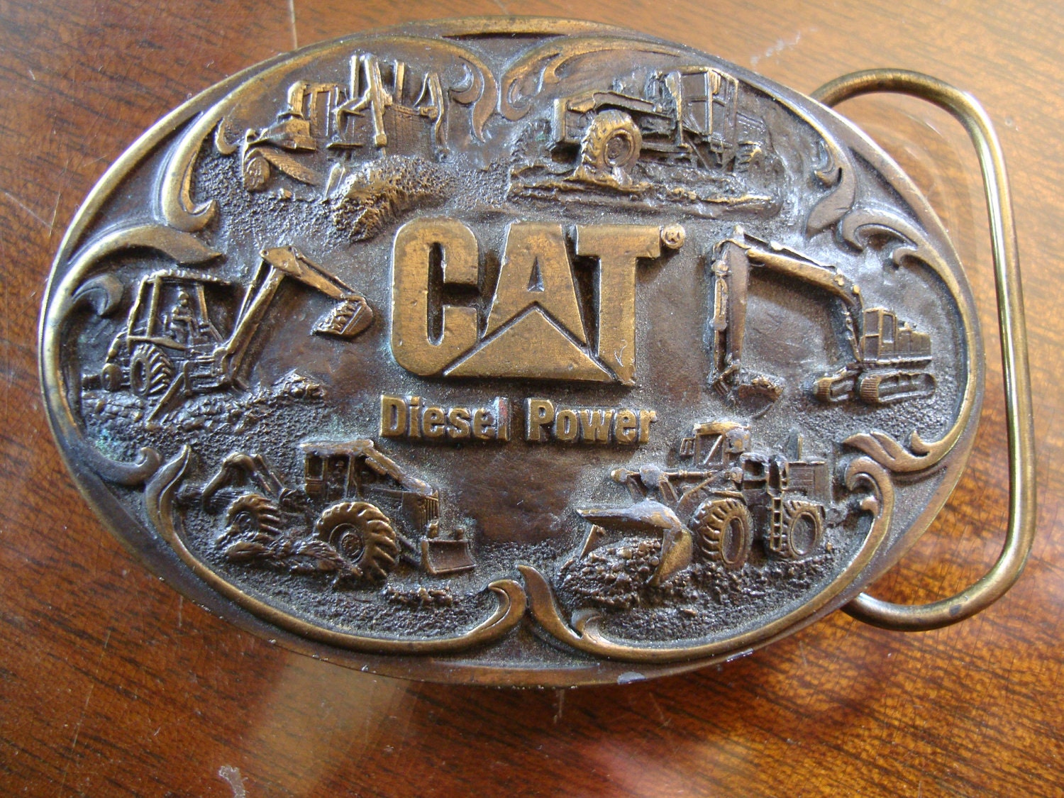 Vintage Belt Buckle Cat Diesel Power Brass