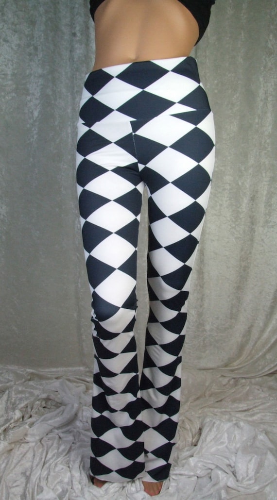 Harlequin Flare Pants Black White Lycra Spandex Leggings