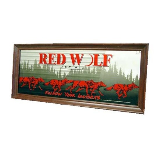 Red Wolf Beer Bar Mirror Anheuser Busch