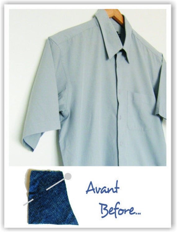 Recycled Man's shirt with denim sleeves US 6 / EU 38