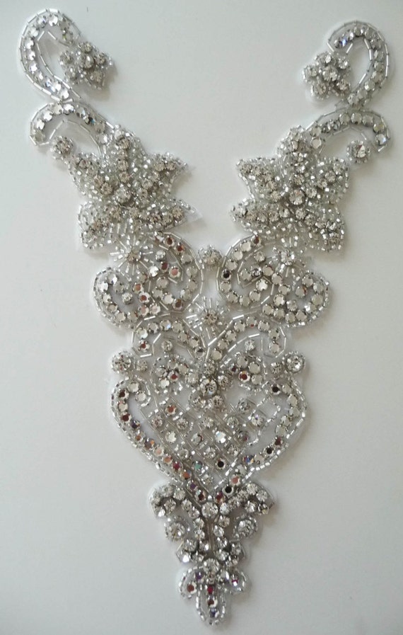 Stunning Crystal Rhinestone and Beaded Bodice Applique 2