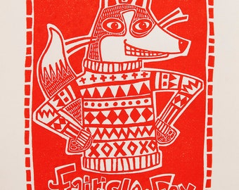 Red Fox Linocut -- Limited Edition