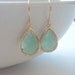 Mint aqua chalcedony aquamarine glass and gold dangle tear shape earrings. Bridal earrings. Bridesmaids earrings. Wedding jewelry.