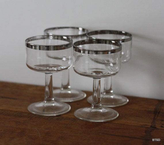 Vintage Silver Rimmed Set of 4 Cordial by BehindTheScreenDoor