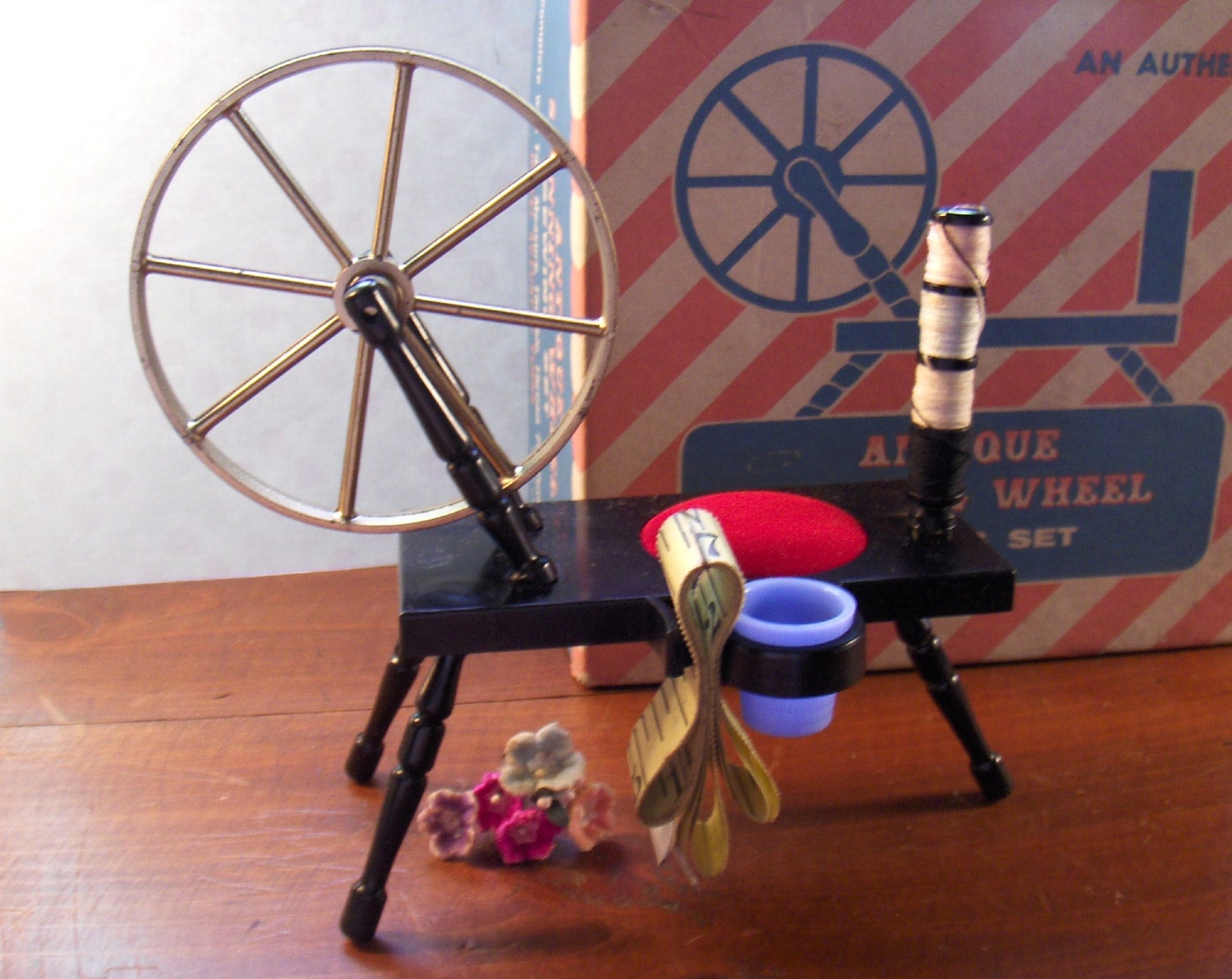Spinning Wheel Sewing Set Vintage Kitsch by