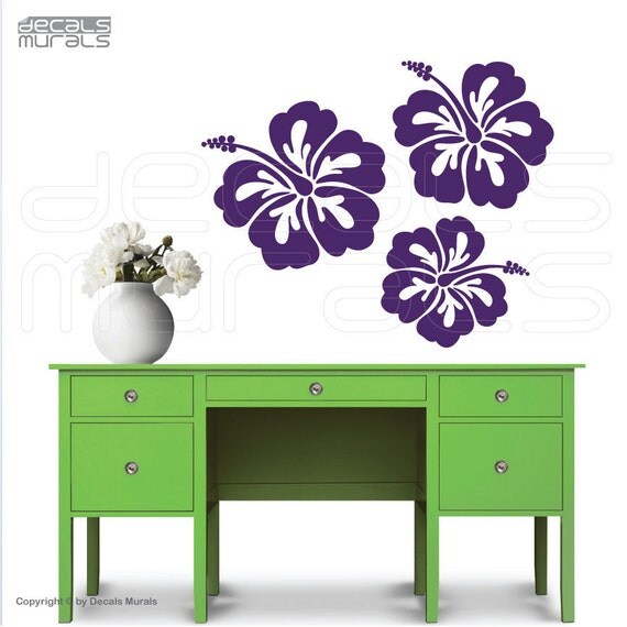 Items similar to Wall decals HAWAIIAN FLOWERS Vinyl decor stickers ...