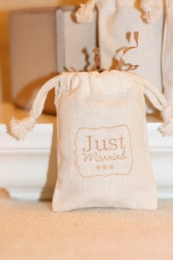 Items similar to muslin favor bags JUST MARRIEDx10, muslin wedding