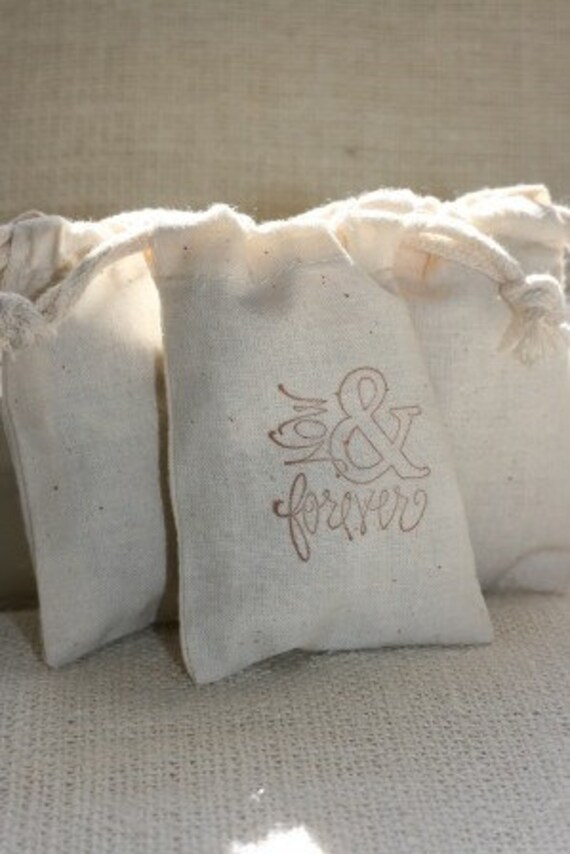 muslin gift bag NOW N FOREVERx10, wedding favor bag, wedding gift bag