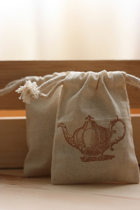 Items similar to muslin gift favor bags TeaPoT x10, party favor bags
