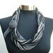 elegant grey yarn scarf necklace-infinity scarf-womens scarves-gray black white colors-fabric flower-women fashion-loop eternity scarf