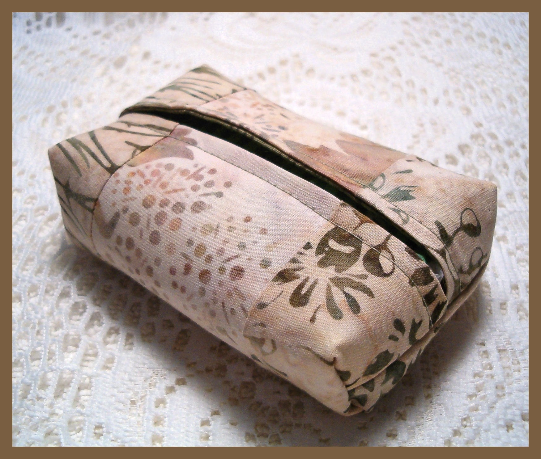 Purse Size Travel Tissue Holder Handmade with Beige Batik