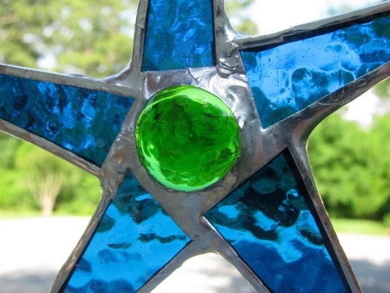 Swimming Pool - stained glass star 6 inches aquamarine, turquoise, green glass