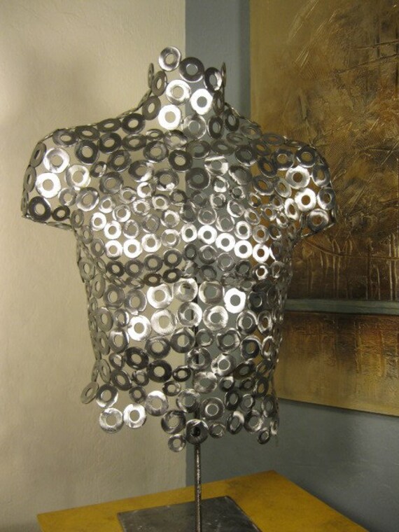 Metal art sculpture torso male by Holly Lentz