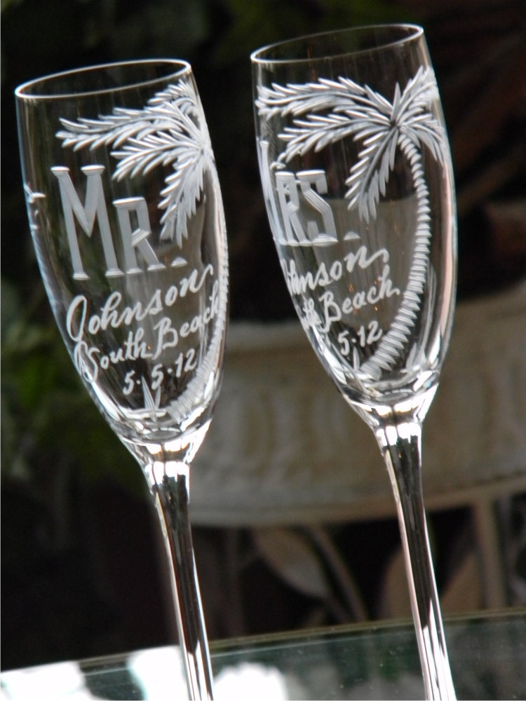 Beach Theme Destination Wedding Champagne Flutes Mr And Mrs